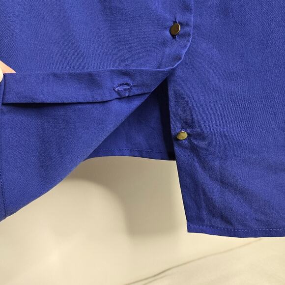 ZARA Indigo Blue 3/4 Sleeve Boatneck Back Button Closure Tunic Size XS - Picture 7 of 8